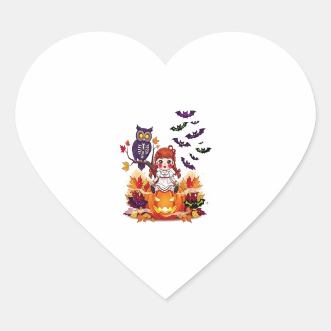 Sticker Cœur Chouette poupée d'Halloween mignonne (Devant)