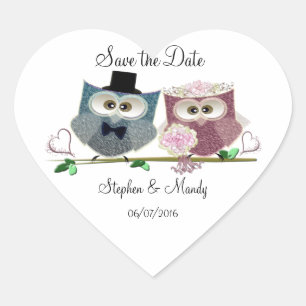 Sticker Cœur Chouettes Mariages mignonnes