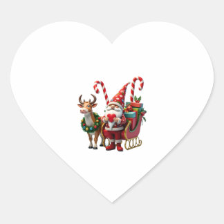 Sticker Cœur Christmas Light Gnome Santa Claus Riding Sleigh Hi