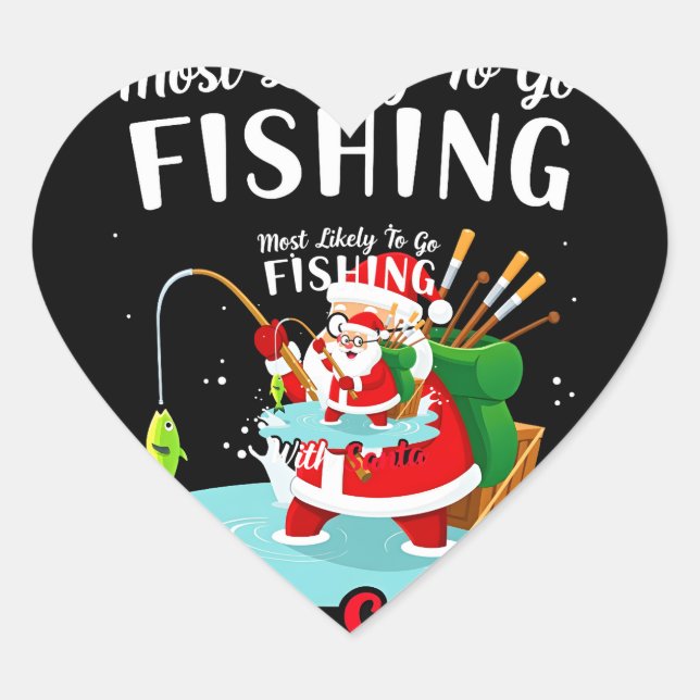 Sticker Cœur Christmas Merry Christmas For Gift Fishing Santa (Devant)