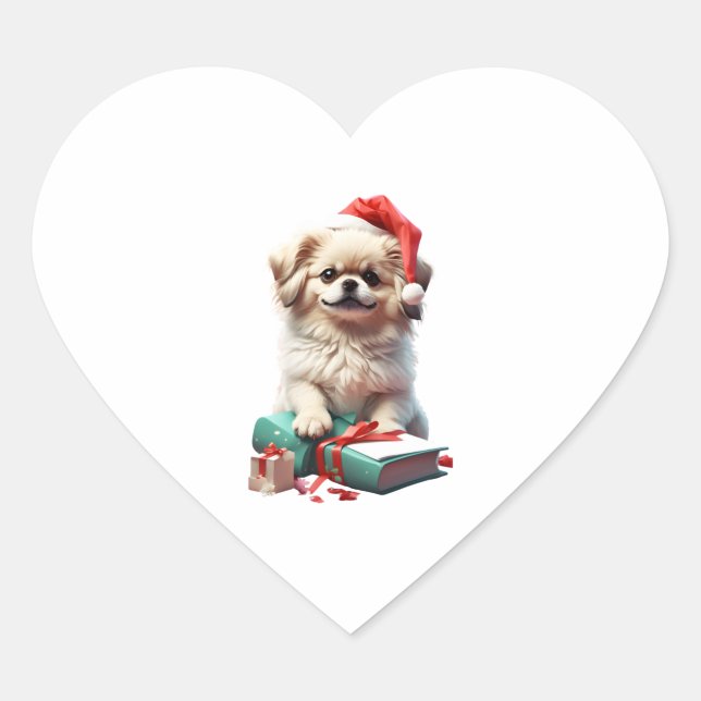 Sticker Cœur Christmas Pekingese (Devant)