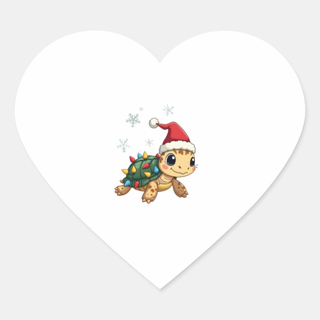 Sticker Cœur Christmas Sea Turtle Santa Xmas Men Women Boys Gir (Devant)