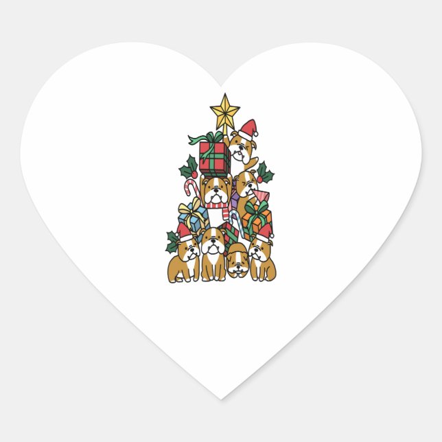 Sticker Cœur Christmas Tree English Bulldog (Devant)
