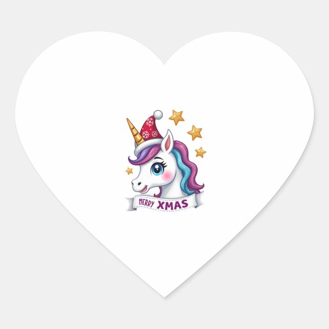 Sticker Cœur Christmas Unicorn Long Sleeve T-Shirt (Devant)