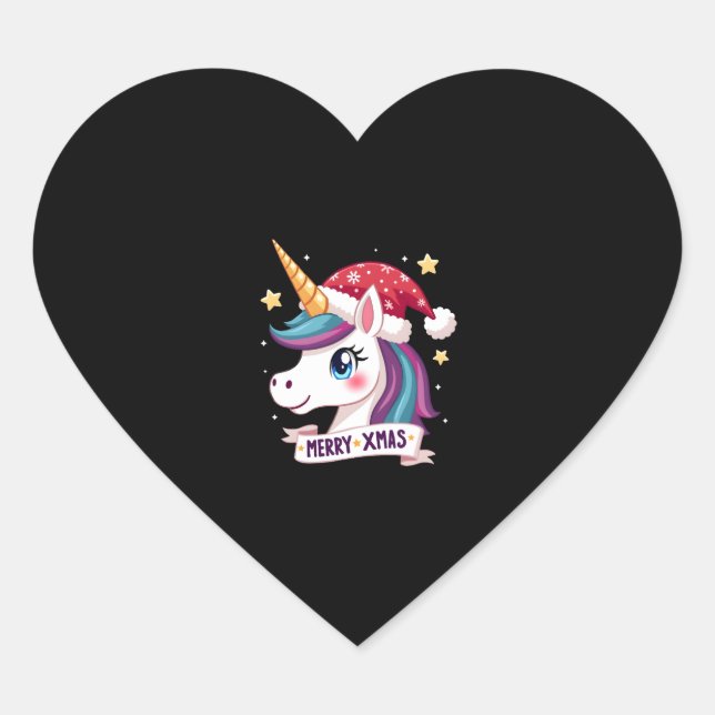 Sticker Cœur Christmas Unicorn Long Sleeve T-Shirt (1) (Devant)