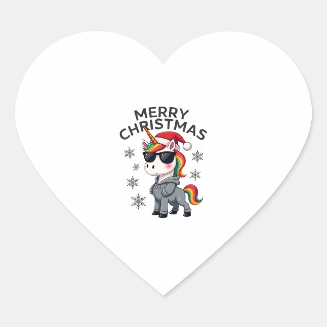 Sticker Cœur Christmas Unicorn Santa Hat T-Shirt (1) (Devant)