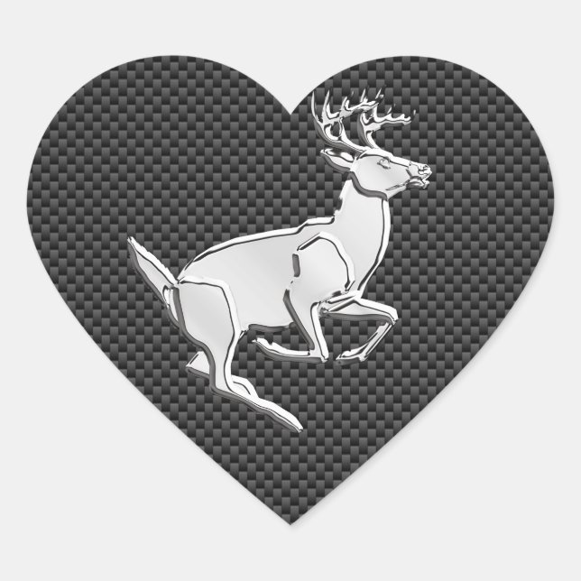 Sticker Cœur Chrome Like Running Deer on Carbon Fiber (Devant)