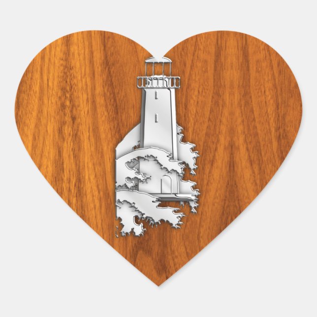 Sticker Cœur Chrome Style Lighthouse on Teak Wood Decor (Devant)