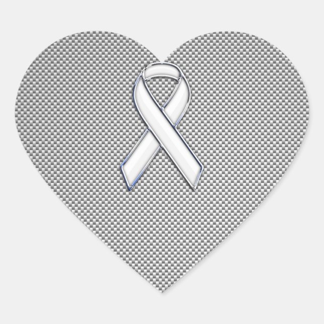 Sticker Cœur Chrome White Ribbon Sensibilisation Fibre de carbo (Devant)