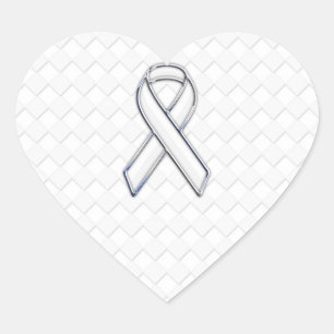 Sticker Cœur Chrome White Ribbon Sensibilisation sur Checkers I