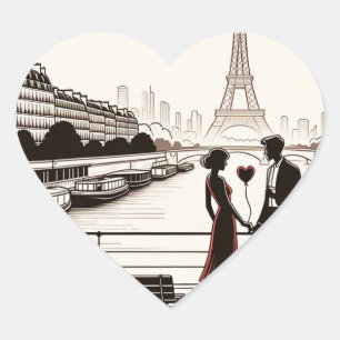 Sticker Cœur Chuchotement d'amour parisien - Saint-Valentin de 