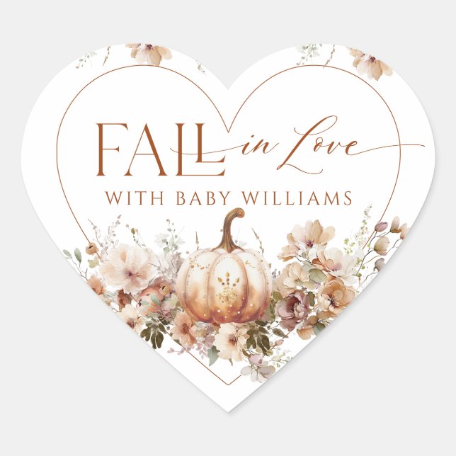 Sticker Cœur Chute d'amour Citrouille Fleur sauvage Baby shower (Devant)