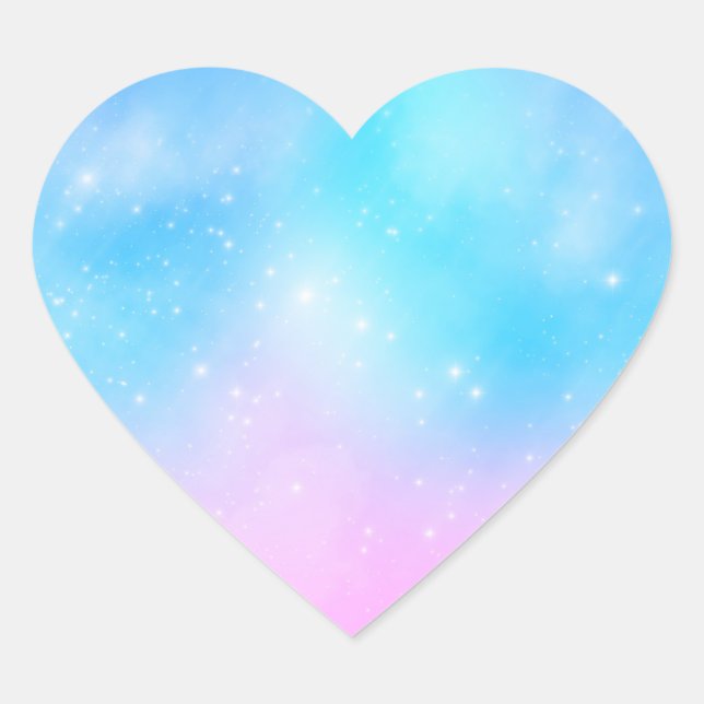 Sticker Cœur Ciel dégradé rose et bleu pastel (Devant)