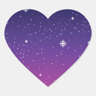 Sticker Cœur Ciel nocturne étoilé violet foncé