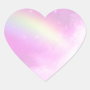 Sticker Cœur Ciel rose pastel avec arc-en-ciel jaune