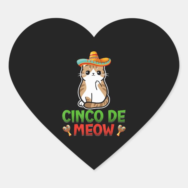 Sticker Cœur Cinco De Meow Cute Cinco De Mayo Sombrero Taco Cat (Devant)