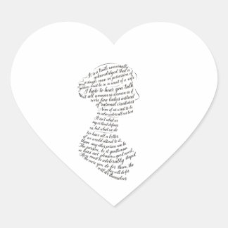 Sticker Cœur Citations de Jane Austen Calligramme