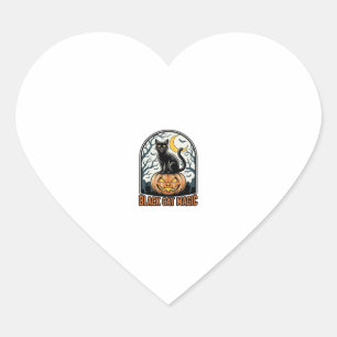 Sticker Cœur Citrouille Chat Noir Gravure Halloween Vintage_1