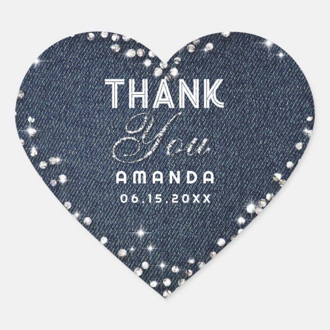 Sticker Cœur Classy Denim Diamonds Parties scintillant Rhinesto (Devant)