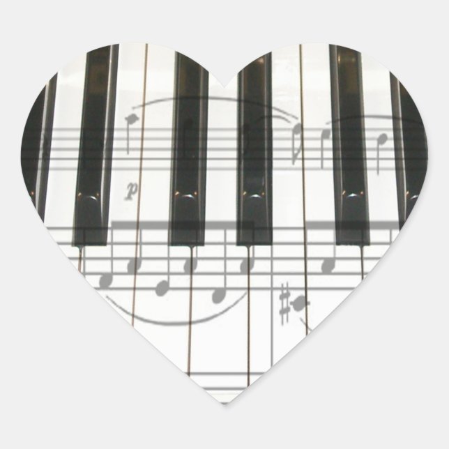 Sticker Cœur Clavier de piano et notes musicales (Devant)