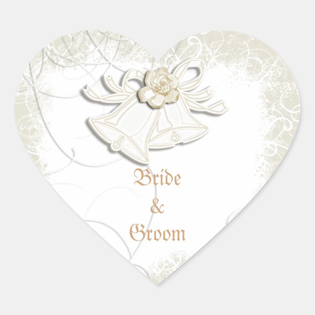 Sticker Cœur Cloches de l'église n mariage floral blanc (Devant)
