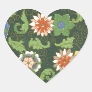 Sticker Cœur Cloisonne Chine Patter Asiatique Oriental