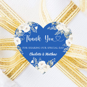 Sticker Cœur Cobalt bleu blanc fleurons coeur merci mariage