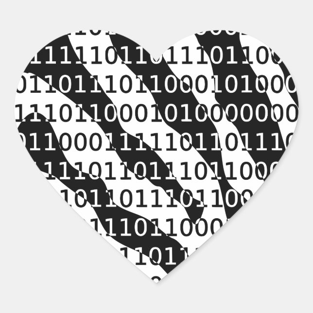 Sticker Cœur Code binaire Zebra noir et blanc (Devant)