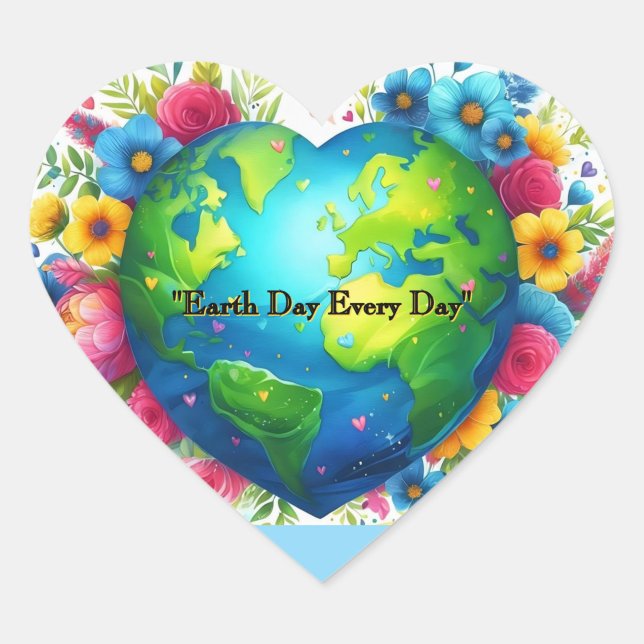 Sticker Cœur Cœur amoureux de la Terre Nature Artwork  ("Celebrate Earth Day every day with this bright floral heart shaped sticker")