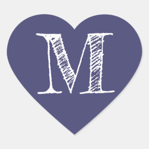 Sticker Cœur Cœur Bleu Marine Minimaliste Monogramme Initiale