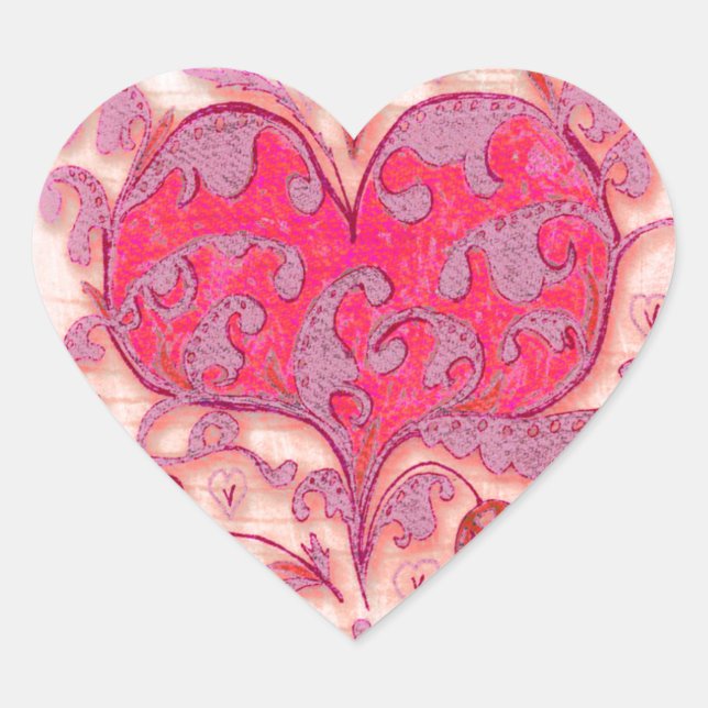 Sticker Cœur Coeur d'art populaire avec feuilles et fleurs (Devant)