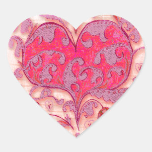 Sticker Cœur Coeur d'art populaire avec feuilles et fleurs
