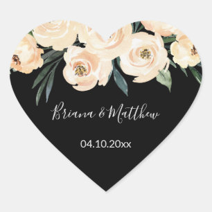 Sticker Cœur Cœur de cadeaux de mariage Floral beige sur fond n