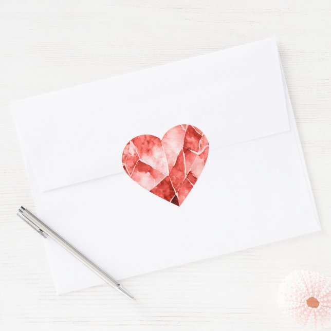 Sticker Cœur Coeur d'eau rouge style diamant (Enveloppe)