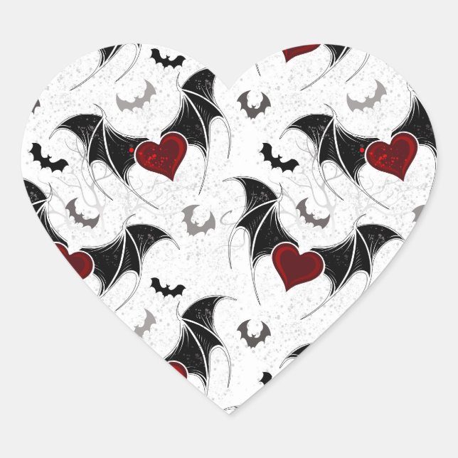 Sticker Cœur Coeur d'Halloween avec ailes de chauve-souris noir (Devant)