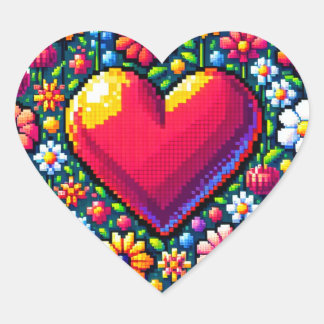Sticker Cœur Coeur en fleurs Pixel Art