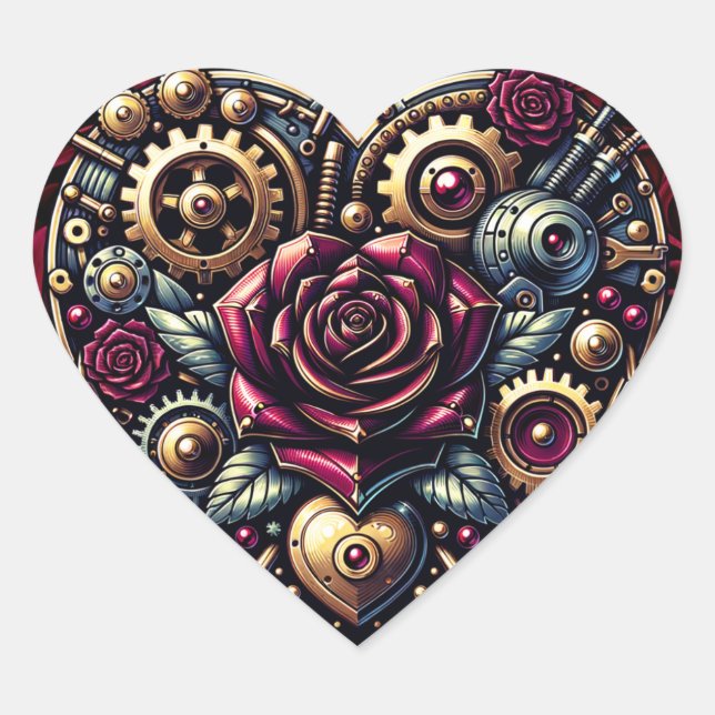 Sticker Cœur Coeur et Roses Steampunk (Devant)