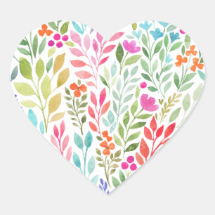 Sticker Cœur coeur floral aquarelle