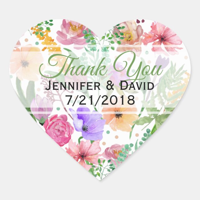 Sticker Cœur Coeur floral Personnalisé Mariage Favoriser Sticke (Devant)