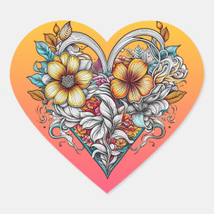 Sticker Cœur Coeur floral romantique