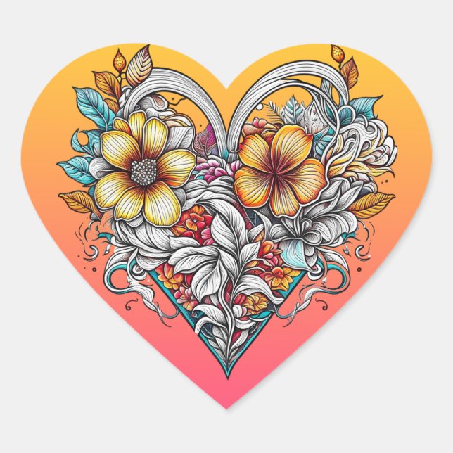 Sticker Cœur Coeur floral romantique (Devant)