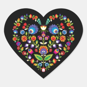 Sticker Cœur Coeur folklorique, style Wycinanki