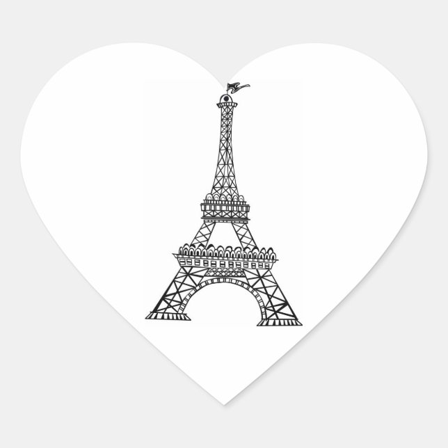 Sticker Cœur Coeur mariage Ligne Noire Tour Eiffel Paris France (Devant)