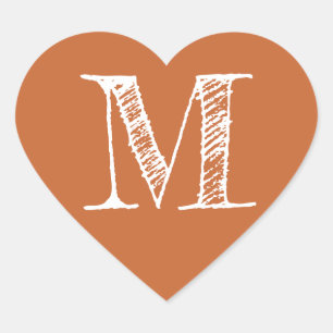Sticker Cœur Cœur Orange Brûlé Monogramme Minimaliste Initial