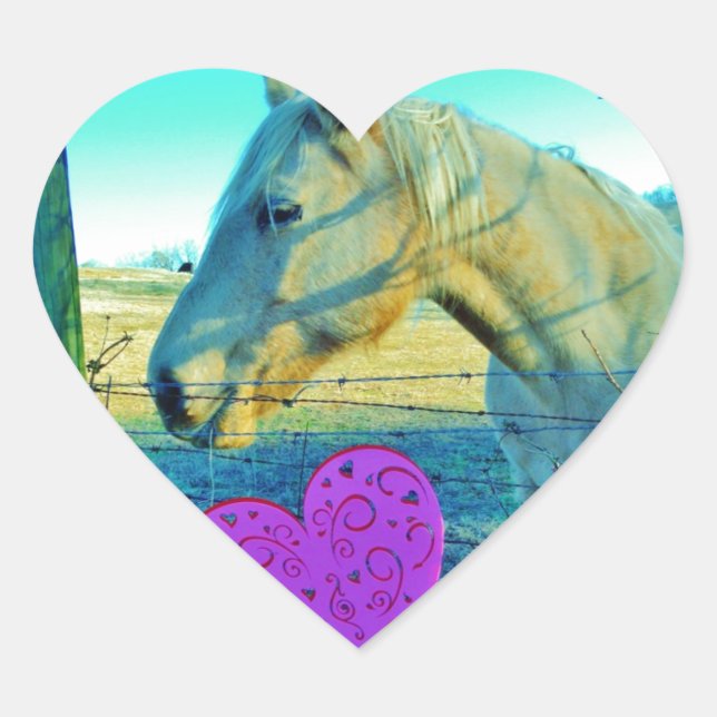 Sticker Cœur Coeur rose et Cheval jaune (Devant)