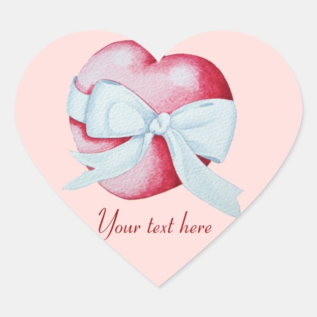 Sticker Cœur coeur rouge attaché avec ruban blanc arc romantiqu (Devant)
