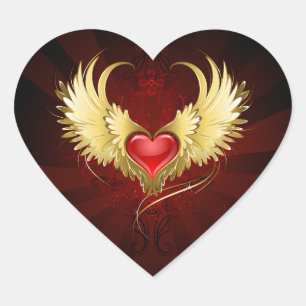 Sticker Cœur Coeur rouge avec ailes d'or