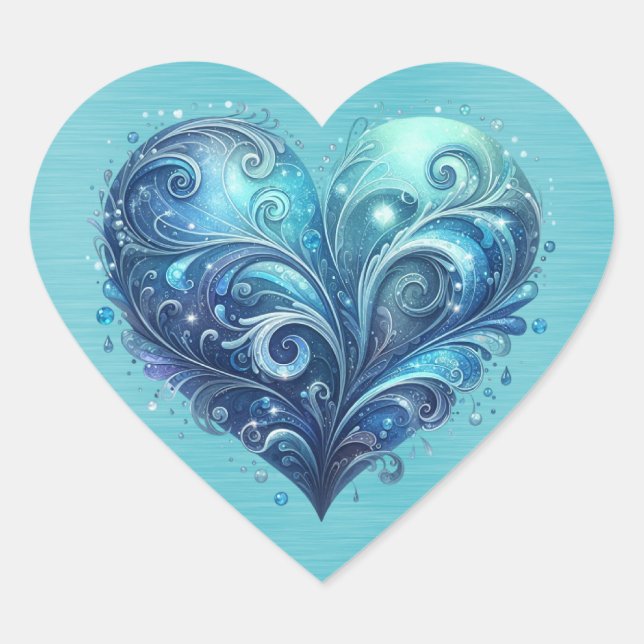 Sticker Cœur Coeur Saint Valentin bleu et turquoise (Devant)
