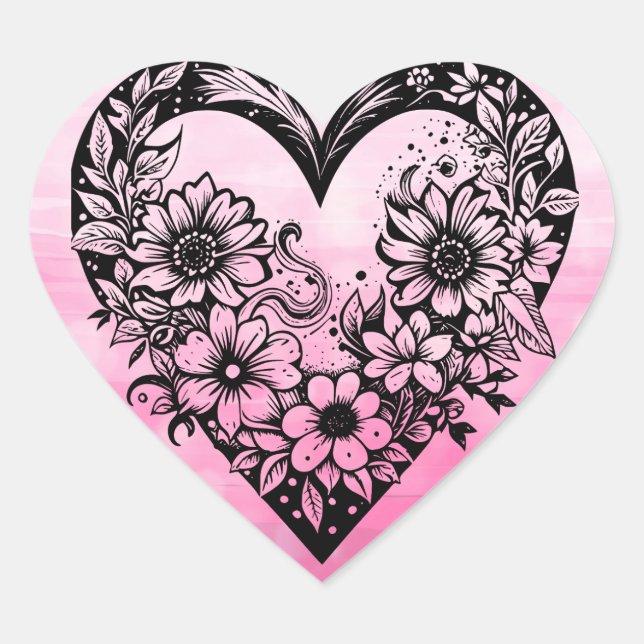 Sticker Cœur Coeur tribal noir et blanc (Devant)