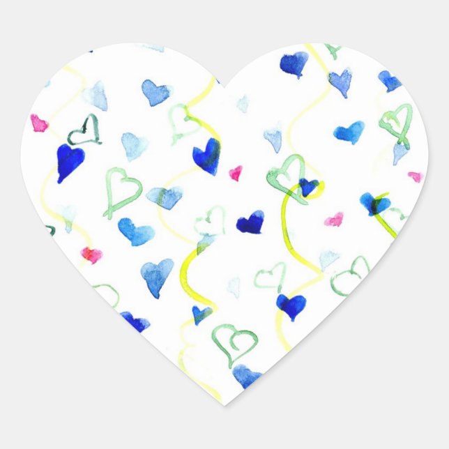 Sticker Cœur Coeurs Bleus Aquarelle Chartreuse Vert (Devant)